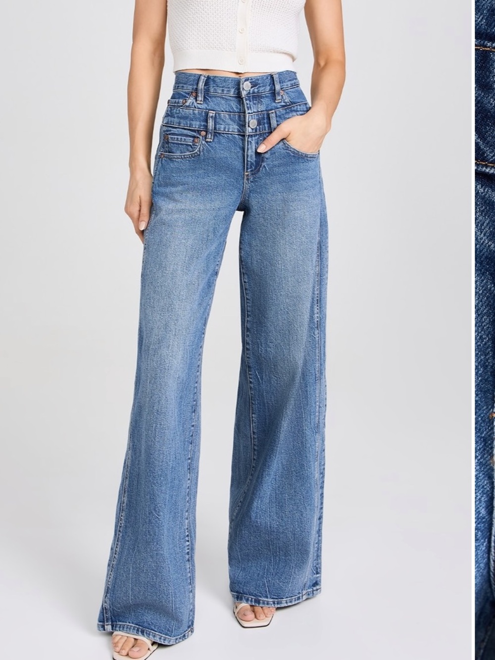 Alice + Olivia double waist band jeans, size 24, high waist, wide leg, lightwash